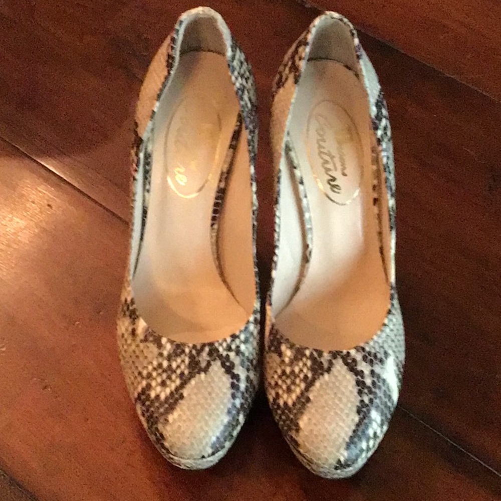 Browns Couture Brown and Cream Wedge Pumps.